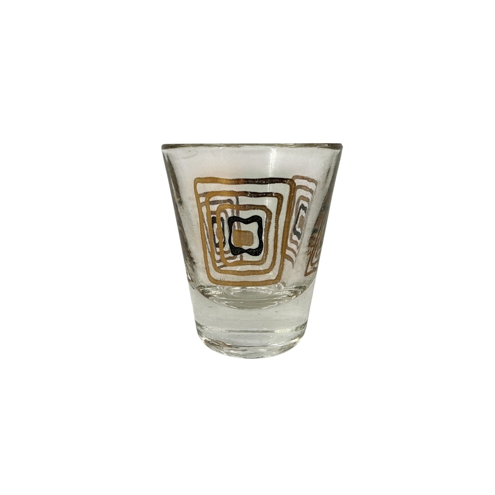 Vintage Mid Century Modern Shot Glass Set 8pc Atomic Snowflake Geometric Gold - Picture 5 of 6